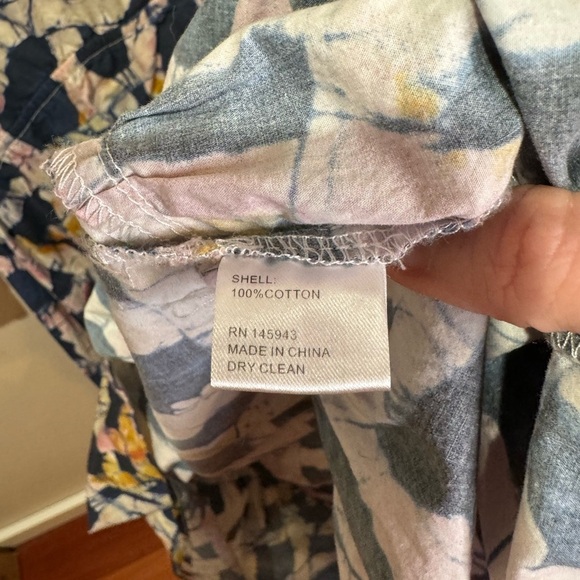 Busayo‎ Abstract Printed Midi Shirt Dress High Low Hem XS Navy Pink Yellow - Picture 7 of 7